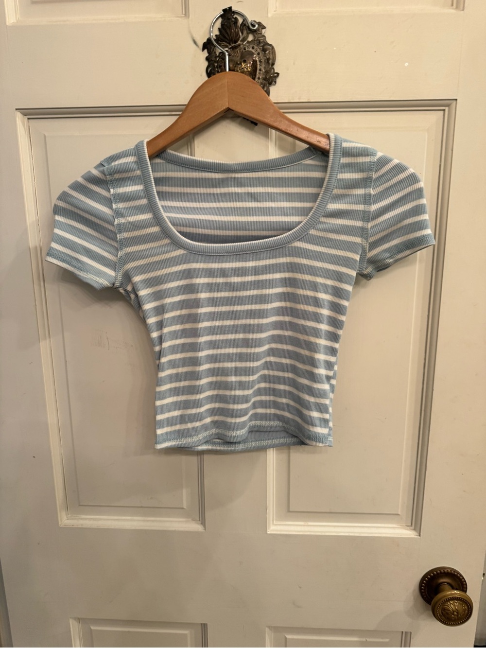 Altar'd State Light Blue and White Striped Scoop Crop Top